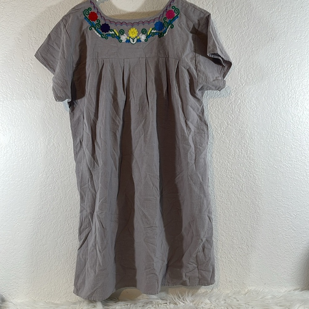 YZXDORWJ Women Mexican Embroidered Floral Dress Short Sleeve Size 2XL - Picture 9 of 15